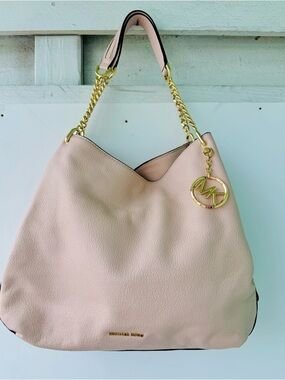Michael Kors Blush Pebbled Leather Shoulder Bag with Gold Hardware